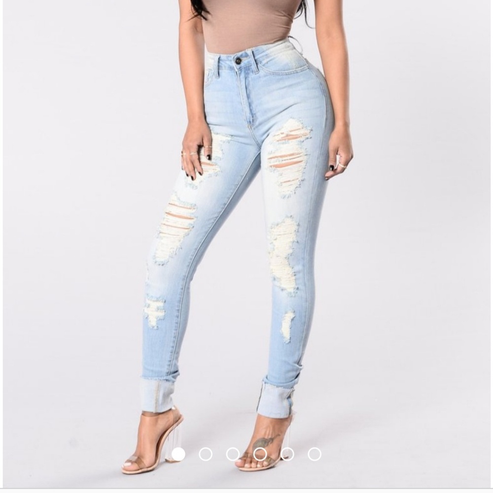 Fashion Nova light blue distressed jeans
